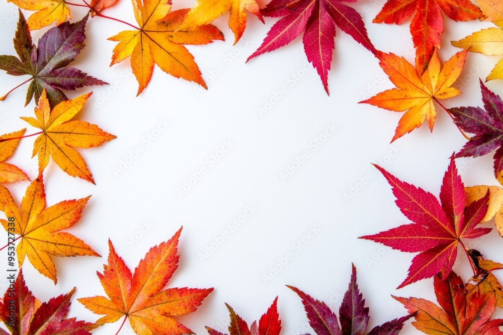 Autumn Maple Leaves Flat Lay White Background created with Generative AI Autumn Maple Leaves Flat Lay White Background created with Generative AI