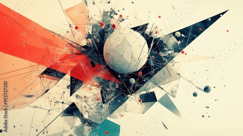 Abstract Art with Geometric Shapes and Sphere photo