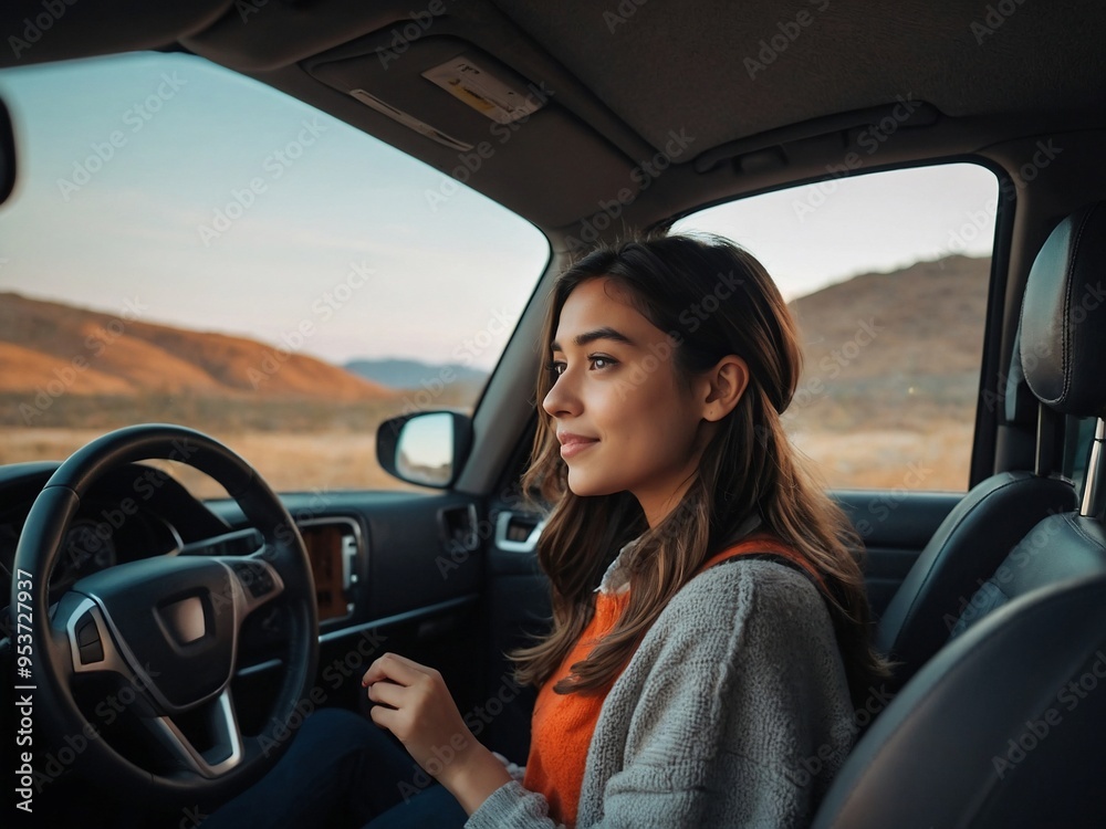 Girl Traveling by Car Cute girl traveling by car, cartoon style. Girl Traveling by Car Cute girl traveling by car, cartoon style.