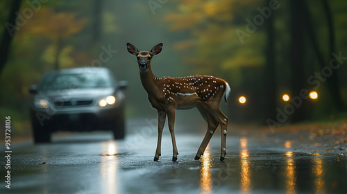 A young fawn standing on a ...