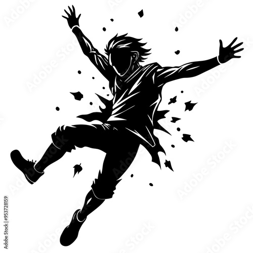 Jumping People Silhouettes, Vector on White Background