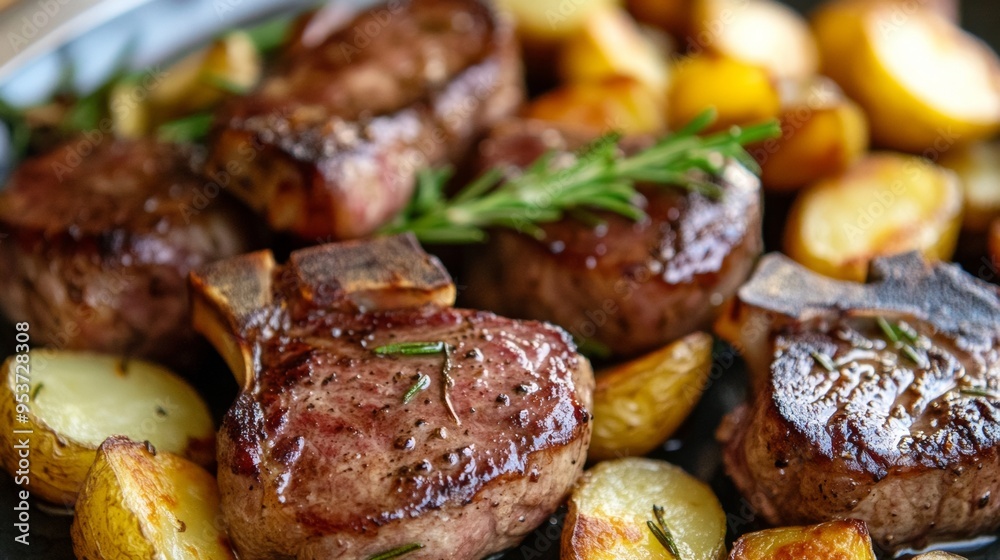 Juicy lamb chops with a rosemary garlic marinade perfectly seared Juicy lamb chops with a rosemary garlic marinade perfectly seared