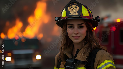 A young female firefighter ...
