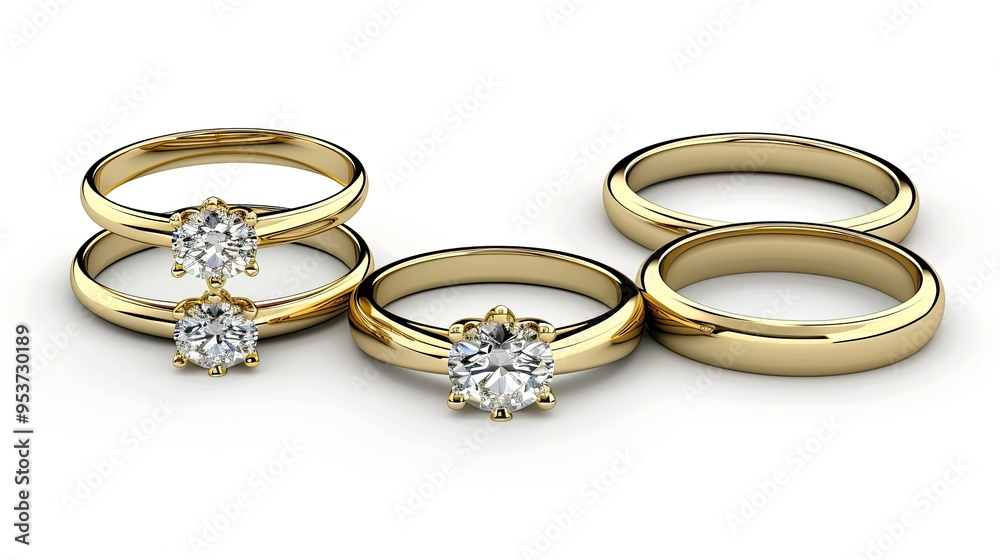 set of gold wedding rings with a diamond set of gold wedding rings with a diamond