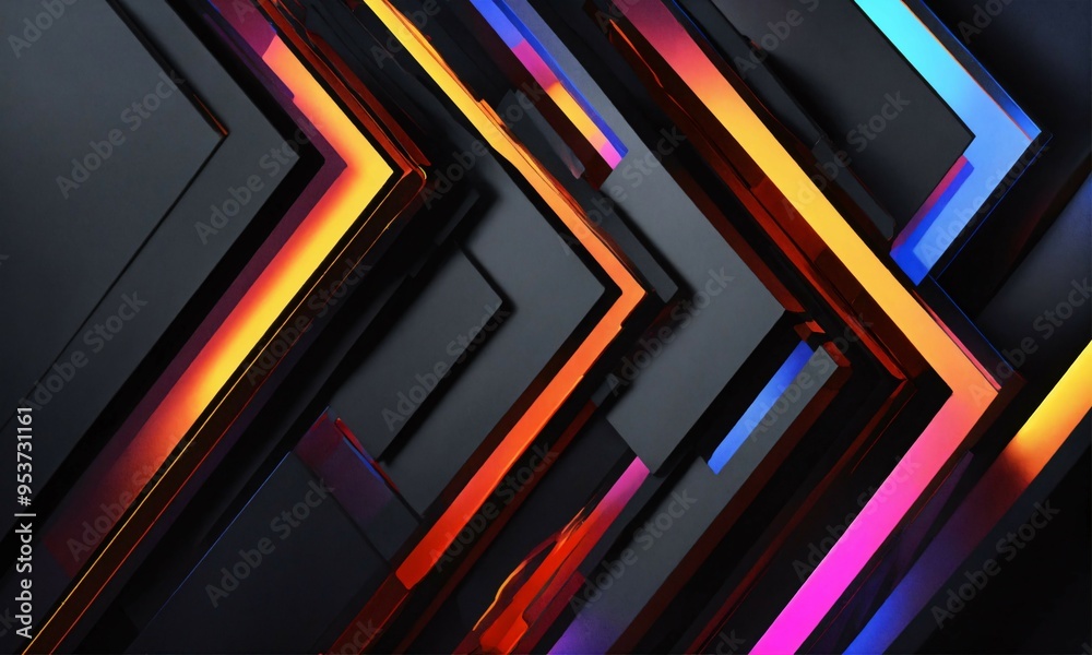 Futuristic Geometric Layers Background. Minimalistic Abstract Design with Neon Highlights Futuristic Geometric Layers Background. Minimalistic Abstract Design with Neon Highlights