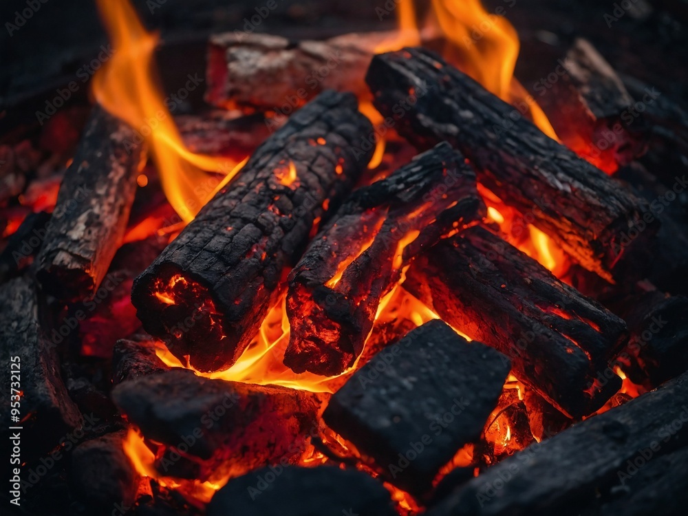 Glowing embers in a dying fire, showcasing deep red and orange tones that evoke warmth. Glowing embers in a dying fire, showcasing deep red and orange tones that evoke warmth.