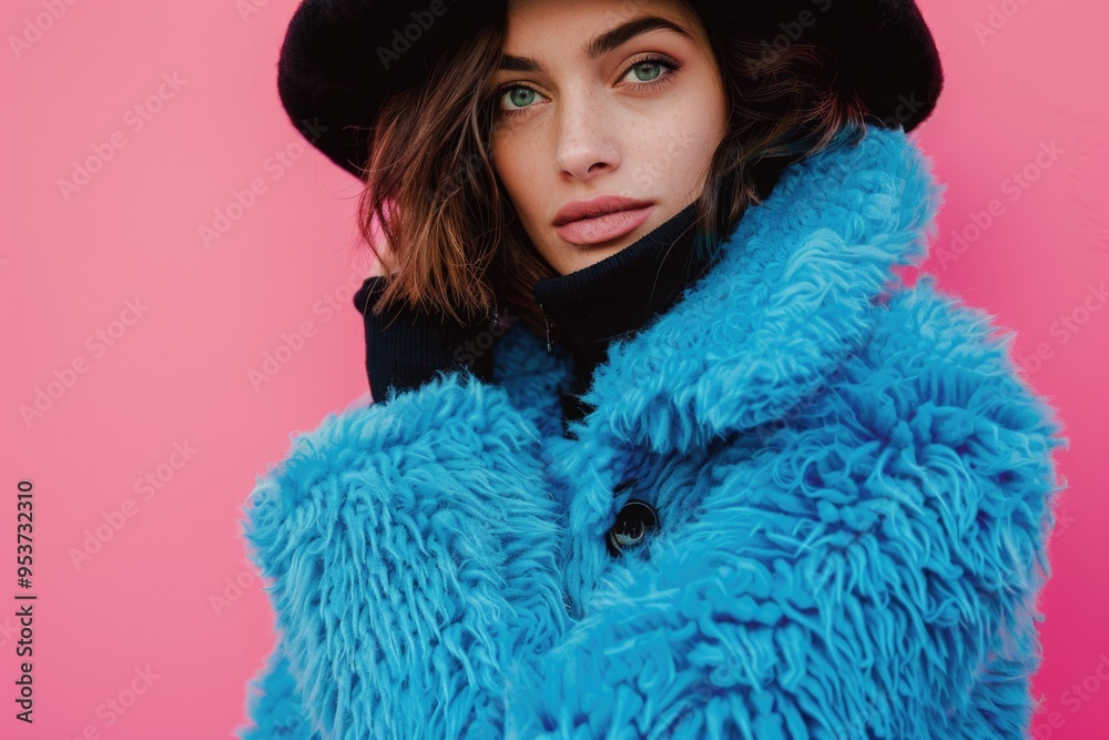 Stylish winter fashion portrait of woman on pink background. Stylish winter fashion portrait of woman on pink background.