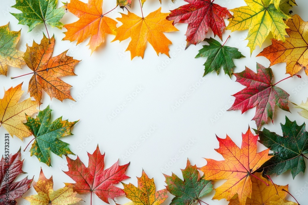 Fototapeta premium Autumn Maple Leaves Flat Lay White Background created with Generative AI