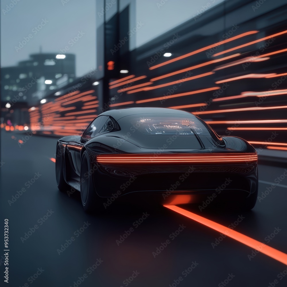 Naklejka premium Virtual sports car, automated navigation, holographic race path, ultra-modern design