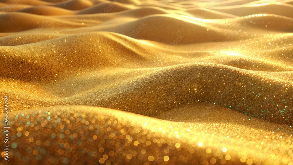 Golden Sand Dunes, Close-up, Shimmering Sunlight, Desert Texture Golden Sand Dunes, Close-up, Shimmering Sunlight, Desert Texture