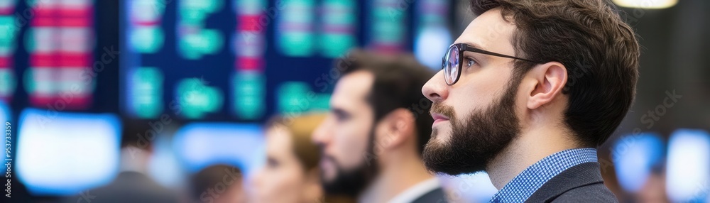 Investors networking at a stock market expo, stock show, professional networking Investors networking at a stock market expo, stock show, professional networking