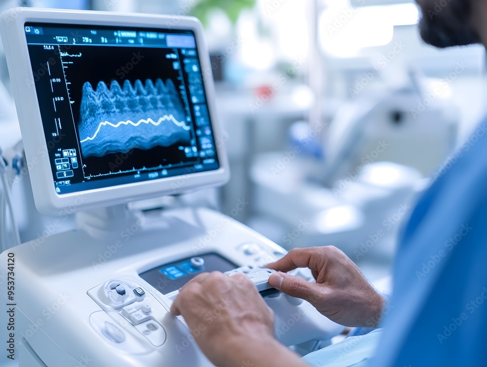 Physician Utilizing Handheld Ultrasound Machine for Detailed Patient Analysis in Bright Medical Facility Physician Utilizing Handheld Ultrasound Machine for Detailed Patient Analysis in Bright Medical Facility