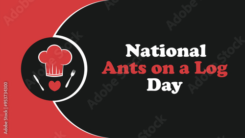 National Ants on a Log Day vector banner design with geometric shapes and vibrant colors on a horizontal background.