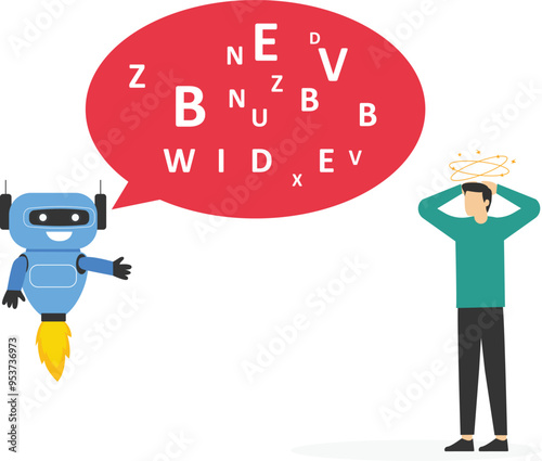 Robot talk with jargon word in speech make user confused. Difficult to explain. Artificial intelligence technology. Flat vector illustration.

