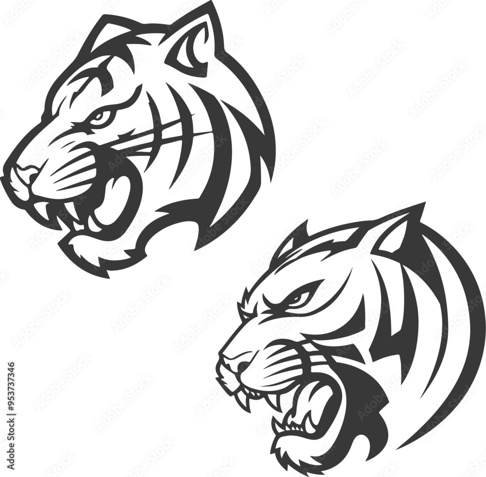 Obraz premium tiger head illustration isolated on white background. Images for logo, label, emblem.