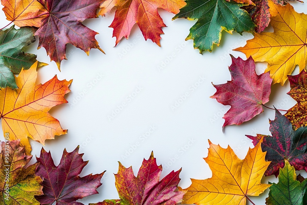 Fototapeta premium Autumn Maple Leaves Flat Lay White Background created with Generative AI
