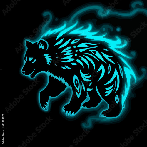 Bären-Tribal im blauen Neonlicht