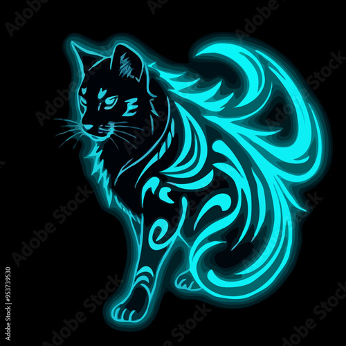 Leuchtender Katzen-Tribal im Dunkeln