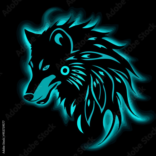 Mystischer Wolf im Neonlicht