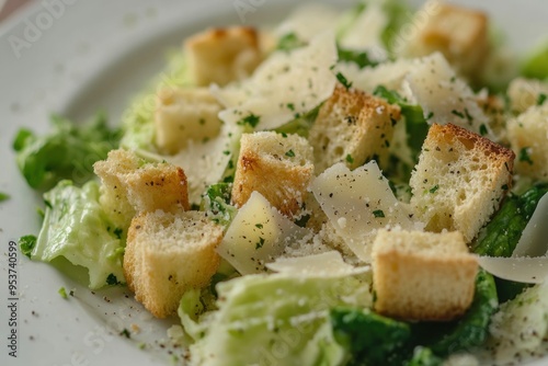 Delicious Caesar Salad with Fresh Greens, Croutons, Parmesan Cheese