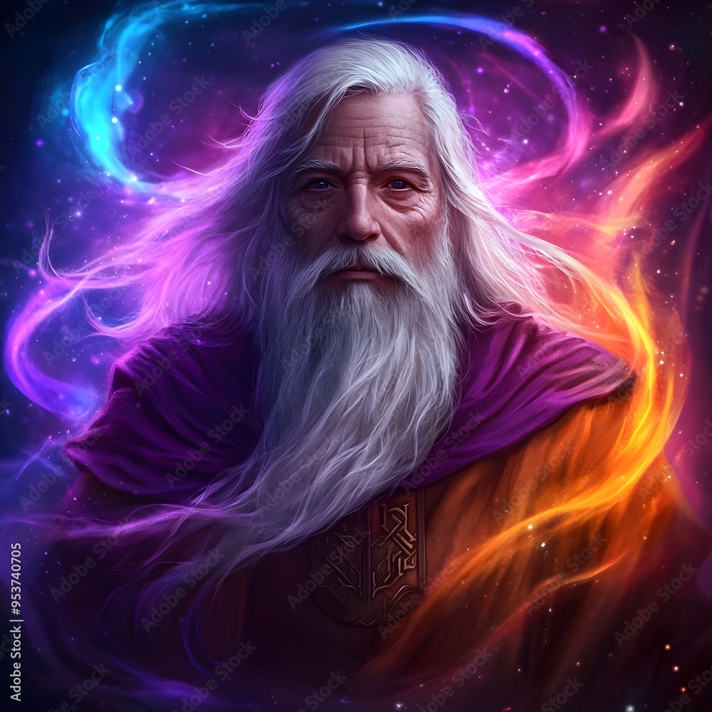 Magical Portrait of an Aged Wizard in Vibrant Fantasy Game Art Style Magical Portrait of an Aged Wizard in Vibrant Fantasy Game Art Style