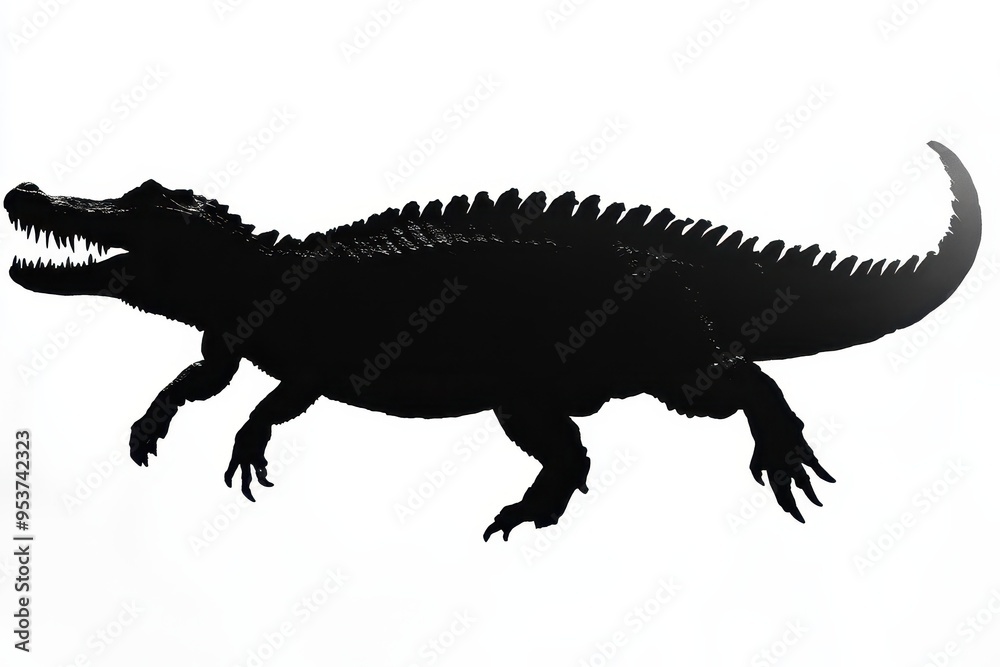 Silhouette of a crocodile-like creature in a dynamic pose. Silhouette of a crocodile-like creature in a dynamic pose.