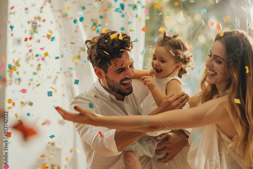 Joyful family celebration with confetti