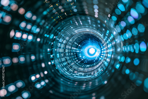 Swirling digital tunnel of light and data