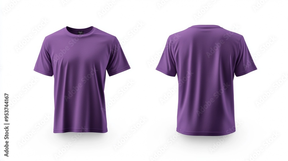 Blank purple short sleeve t-shirt mockup, front and back side views Blank purple short sleeve t-shirt mockup, front and back side views
