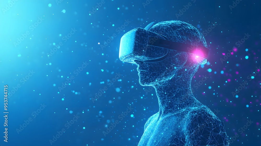 Immersive Exploration of Virtual Reality Through a Digital Wireframe Figure Embracing the Future of Interactive Technology and Connectivity Immersive Exploration of Virtual Reality Through a Digital Wireframe Figure Embracing the Future of Interactive Technology and Connectivity