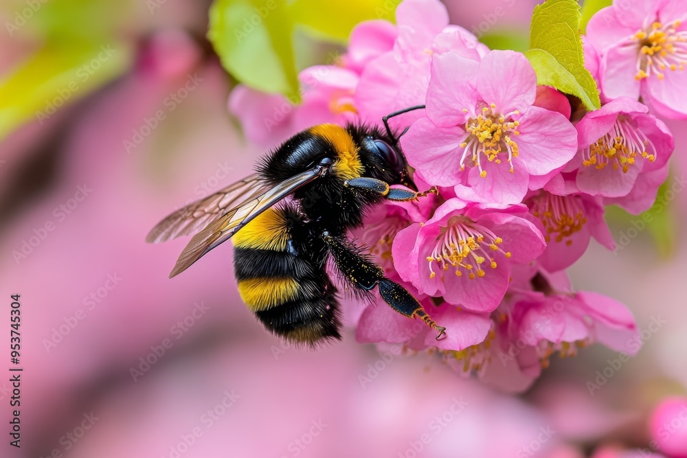Φωτογραφία Bumblebees, in spring blossoms, signs of renewal herald the start of a new growi