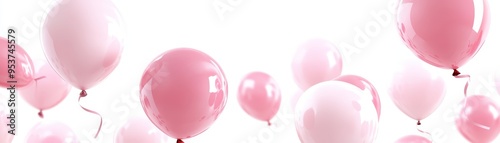 Pink Balloons Floating on White Background