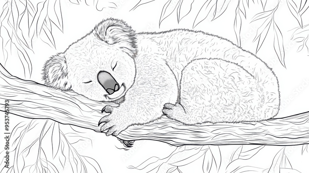 Fototapeta premium Outline illustration of a black and white koala for drawing and coloring on white background