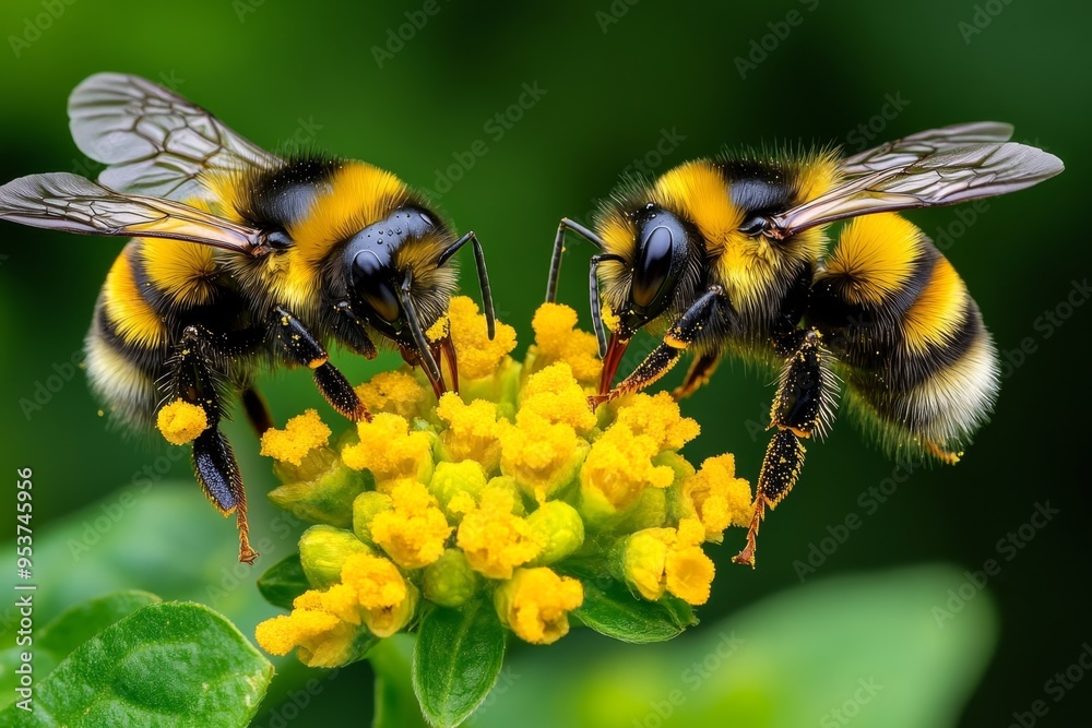 Bumblebees, with pollen baskets, loaded legs return to their hive with food for the colony Bumblebees, with pollen baskets, loaded legs return to their hive with food for the colony
