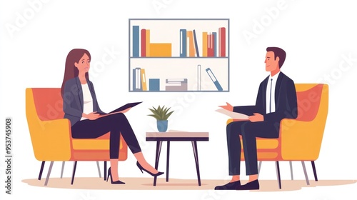 Business Meeting: A Man and Woman Discuss in a Modern Office Setting