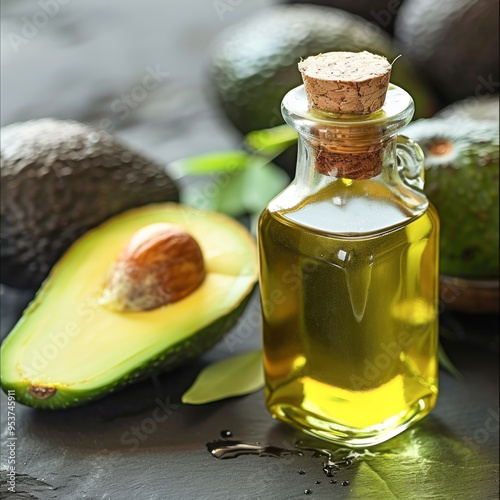 avocado oil in a glass bottle