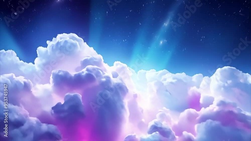 Background animation of fluffy clouds moving over. Pastel colors, fantasy.　ふわふわの雲の上を動く背景アニメーション。パステルカラー、ファンタジー。