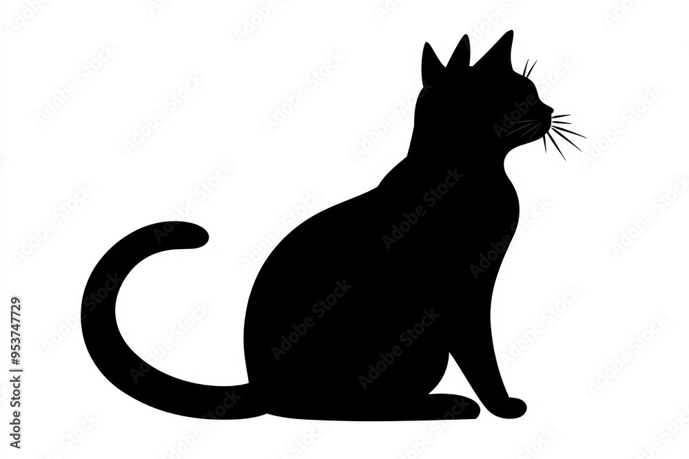 Silhouette of a sitting cat in black against a white background. Silhouette of a sitting cat in black against a white background.