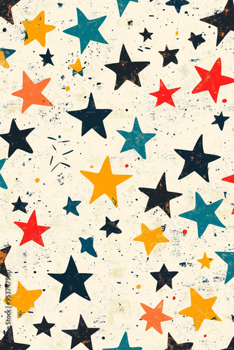 seamless pattern with hand drawn colorful stars.