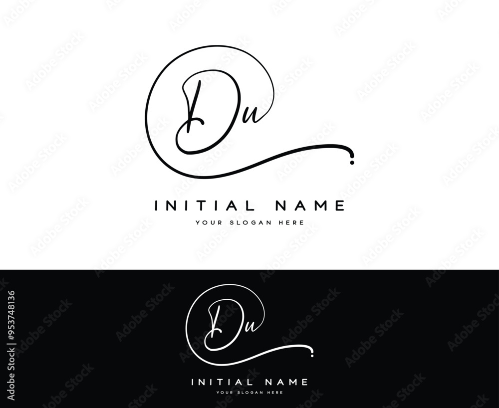 D U DU initial letter handwriting and signature logo