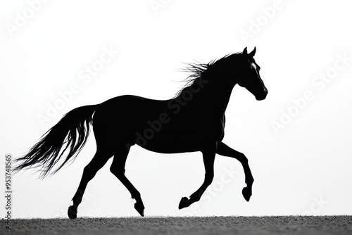 Silhouette of a trotting horse against a light background, showcasing grace and movement.