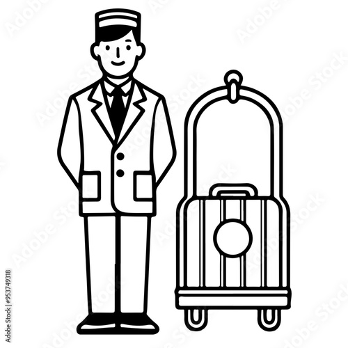 Hotel Bellhop with Luggage Cart.