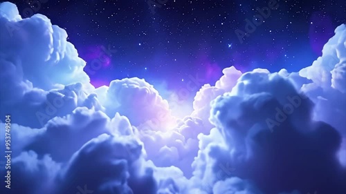 Background animation of fluffy clouds moving over. Pastel colors, fantasy.　ふわふわの雲の上を動く背景アニメーション。パステルカラー、ファンタジー。
