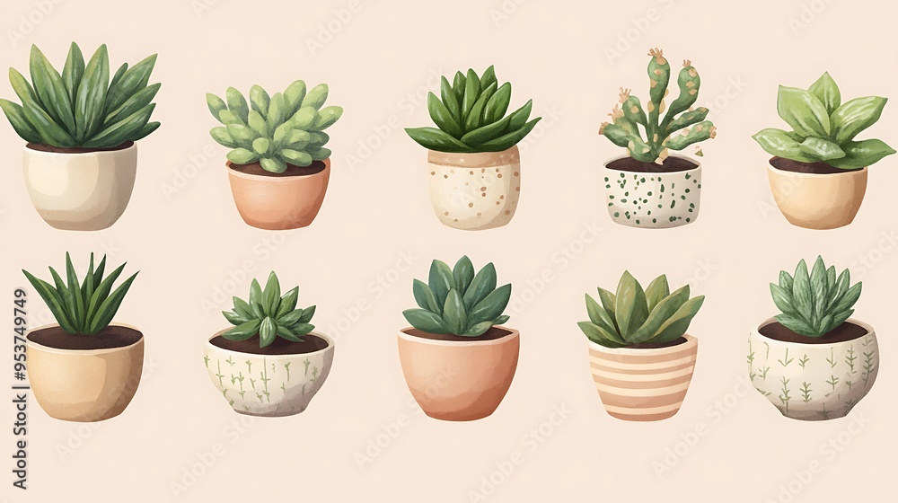 Collection of Potted Succulents and Cactus Plants Collection of Potted Succulents and Cactus Plants