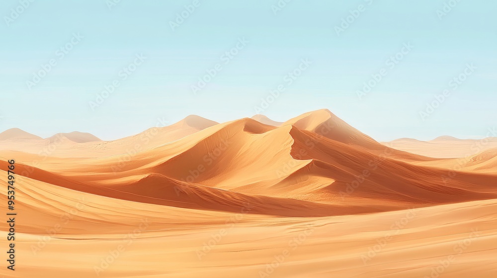 Beautiful desert scenery with swirling sand, set against a realistic backdrop of vast dunes and endless horizons