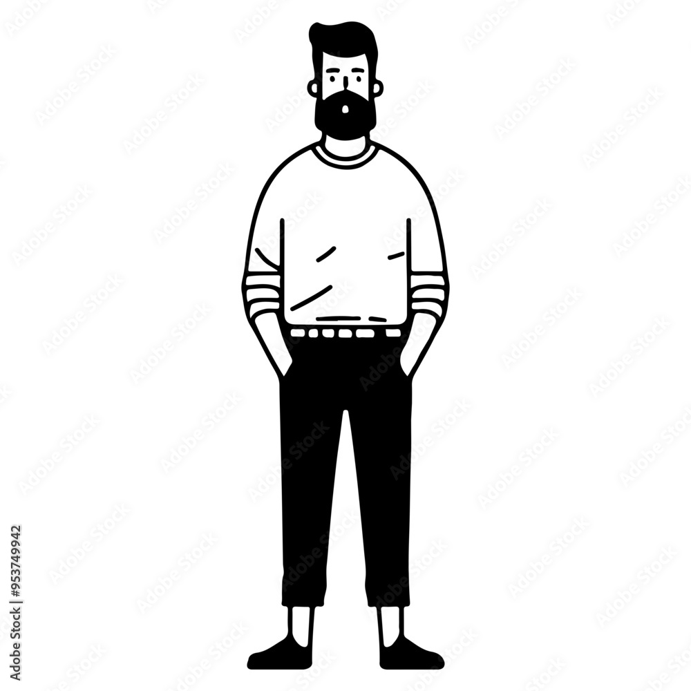 Bearded Man Standing Silhouette. Bearded Man Standing Silhouette.