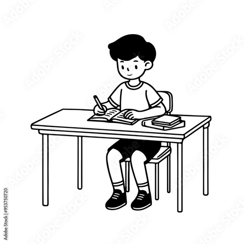 Boy Studying at a Desk.