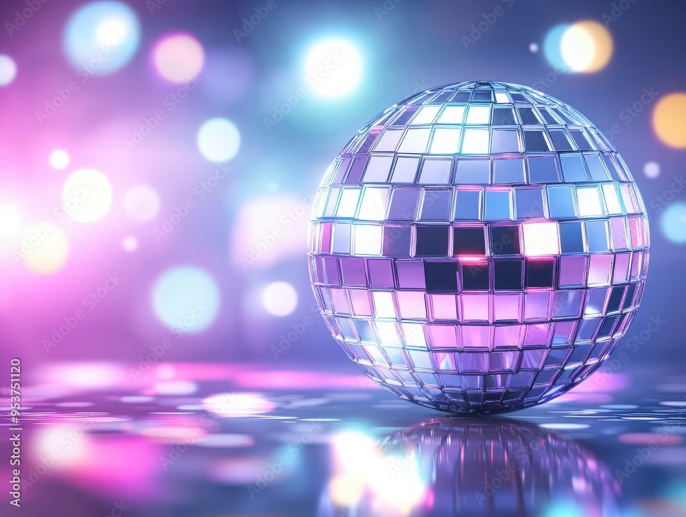 Obraz premium A vibrant disco ball reflecting colorful lights, creating a lively atmosphere perfect for parties and events.