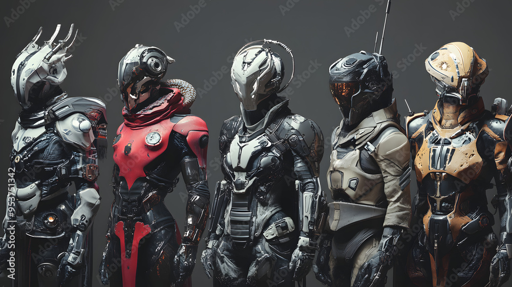 Naklejka premium Futuristic Sci-Fi Soldiers in High-Tech Combat Suits