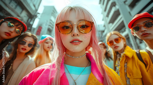 A young woman with pink hai...